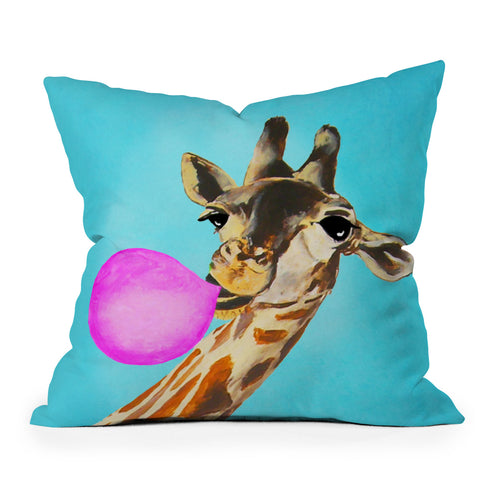 Coco de Paris Giraffe blowing bubblegum Outdoor Throw Pillow