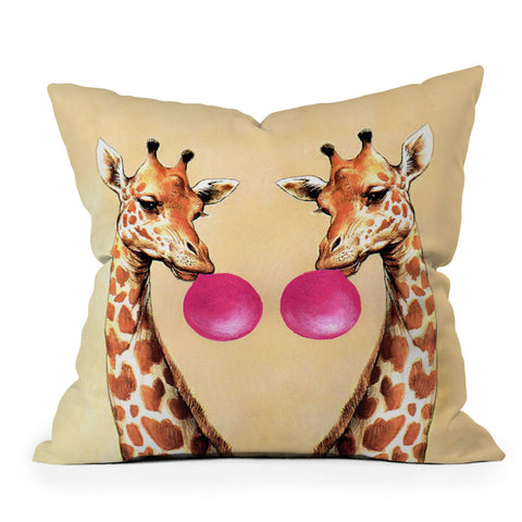 Coco de Paris Giraffes with bubblegum 1 Outdoor Throw Pillow