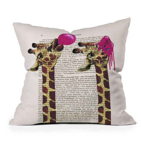 Coco de Paris Giraffes With Bubblegum Outdoor Throw Pillow