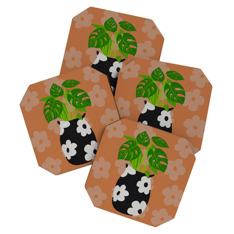 Coco de Paris Green plant retro style 1 Coaster Set