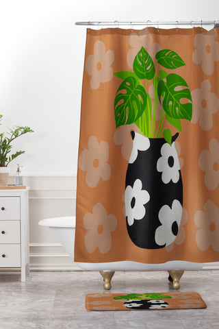 Coco de Paris Green plant retro style 1 Shower Curtain And Mat