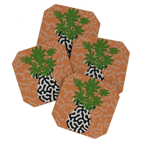 Coco de Paris Green plant retro style 2 Coaster Set