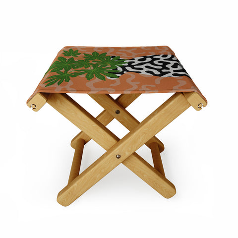 Coco de Paris Green plant retro style 2 Folding Stool