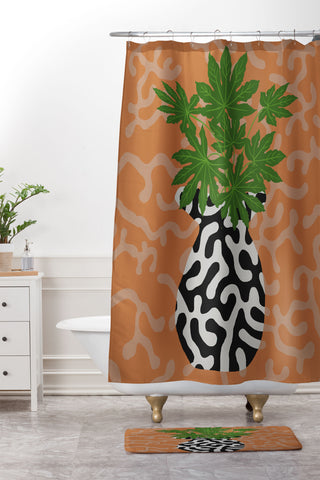 Coco de Paris Green plant retro style 2 Shower Curtain And Mat