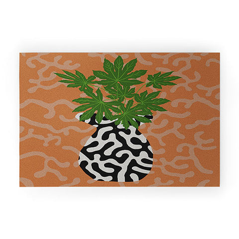 Coco de Paris Green plant retro style 2 Welcome Mat