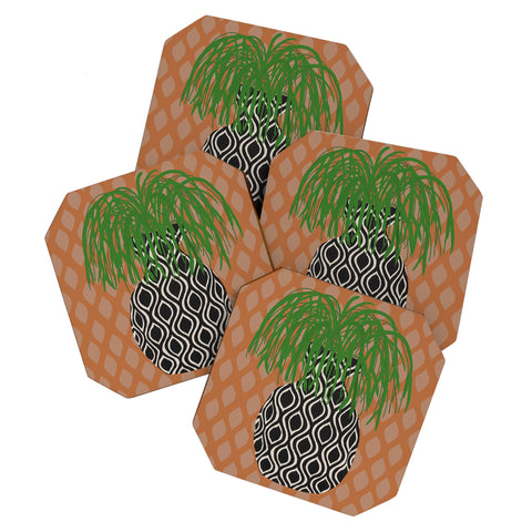 Coco de Paris Green plant retro style 3 Coaster Set
