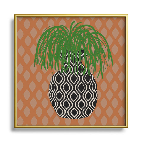 Coco de Paris Green plant retro style 3 Square Metal Framed Art Print