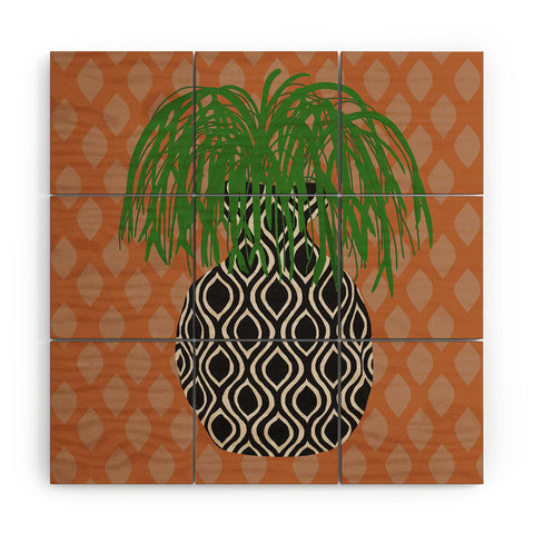 Coco de Paris Green plant retro style 3 Wood Wall Mural