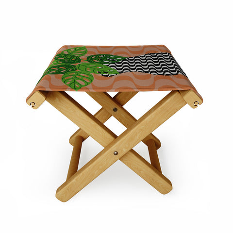 Coco de Paris Green plant retro style 4 Folding Stool