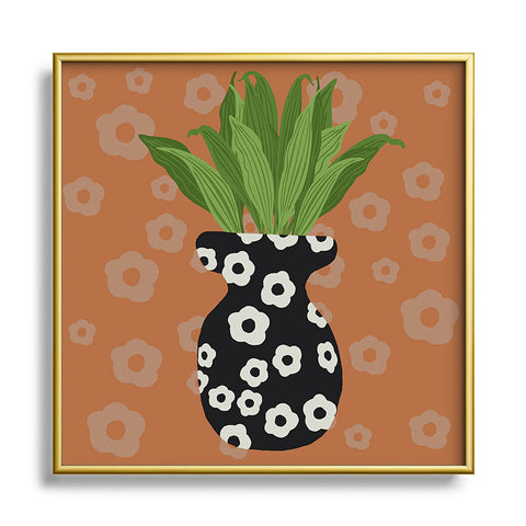 Coco de Paris Green plant retro style 5 Square Metal Framed Art Print