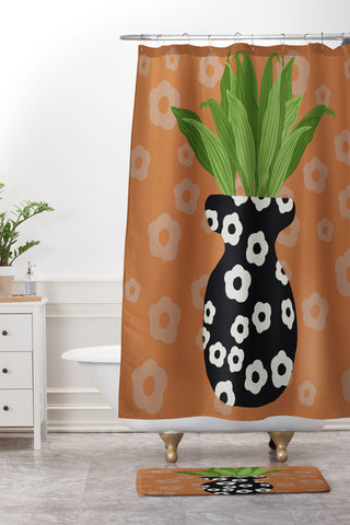 Coco de Paris Green plant retro style 5 Shower Curtain And Mat