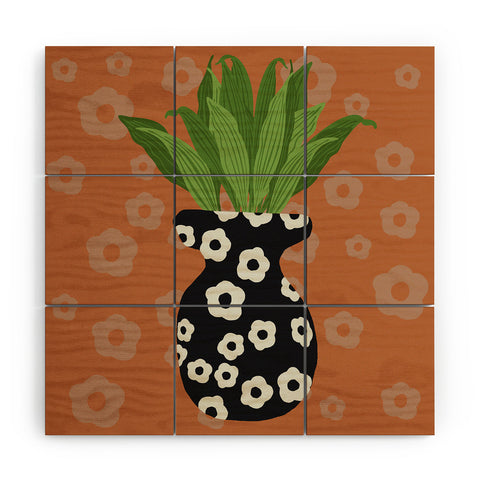 Coco de Paris Green plant retro style 5 Wood Wall Mural