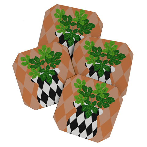 Coco de Paris Green plant retro style 6 Coaster Set