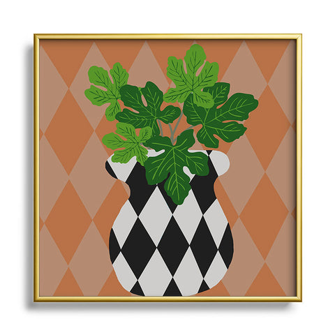 Coco de Paris Green plant retro style 6 Square Metal Framed Art Print