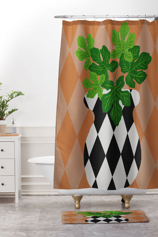 Coco de Paris Green plant retro style 6 Shower Curtain And Mat