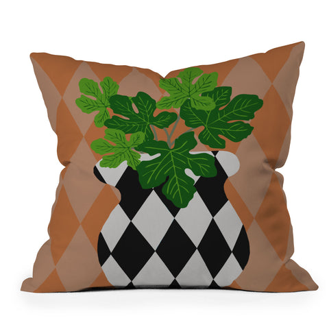 Coco de Paris Green plant retro style 6 Outdoor Throw Pillow