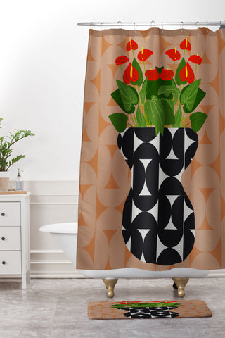 Coco de Paris Green plant retro style 7 Shower Curtain And Mat