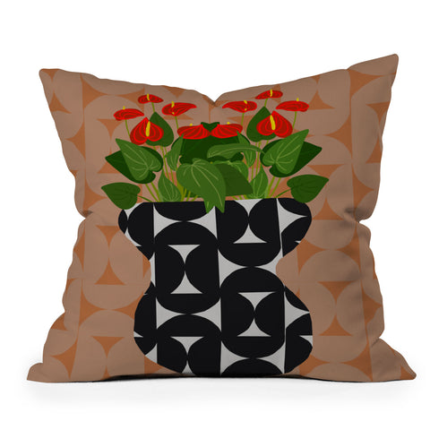 Coco de Paris Green plant retro style 7 Throw Pillow