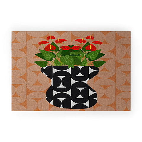 Coco de Paris Green plant retro style 7 Welcome Mat