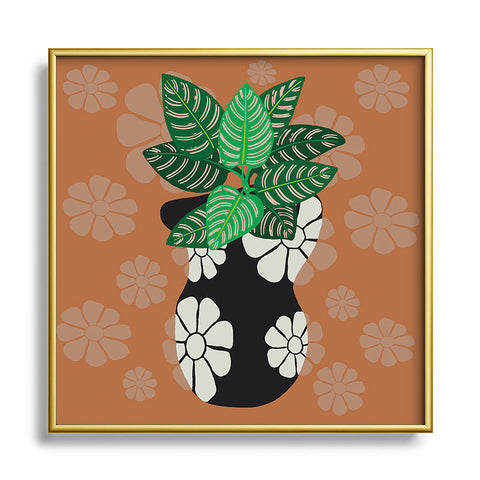 Coco de Paris Green plant retro style 8 Square Metal Framed Art Print