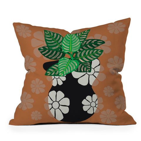 Coco de Paris Green plant retro style 8 Outdoor Throw Pillow