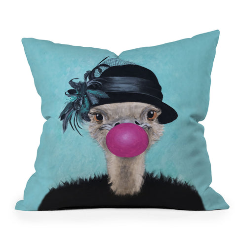 Coco de Paris Ostrich with bubblegum Outdoor Throw Pillow