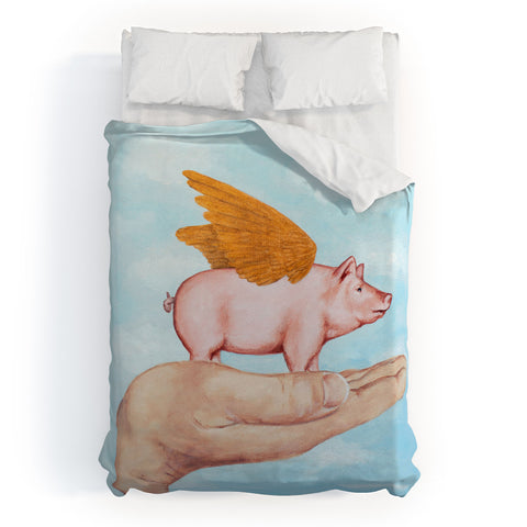 Coco de Paris Pig with Golden wings Duvet Cover