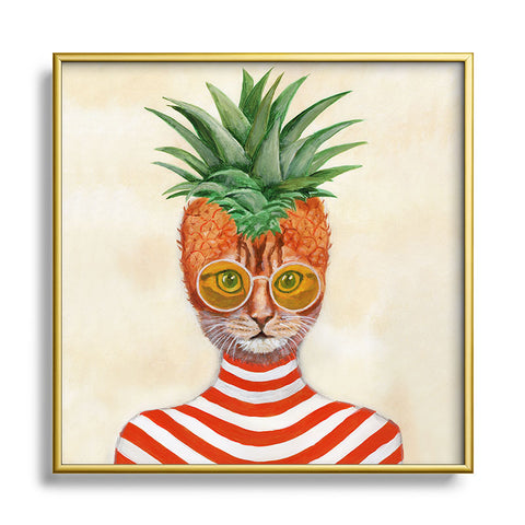 Coco de Paris Pineapple Cat Square Metal Framed Art Print