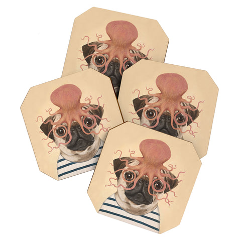 Coco de Paris Pug with octopus Coaster Set