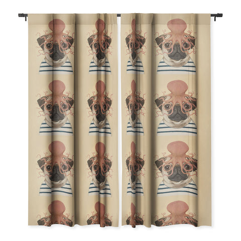 Coco de Paris Pug with octopus Blackout Window Curtain