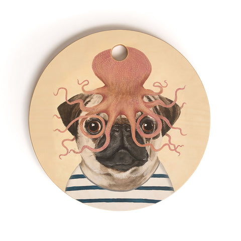 Coco de Paris Pug with octopus Cutting Board Round