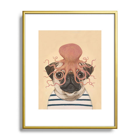 Coco de Paris Pug with octopus Metal Framed Art Print