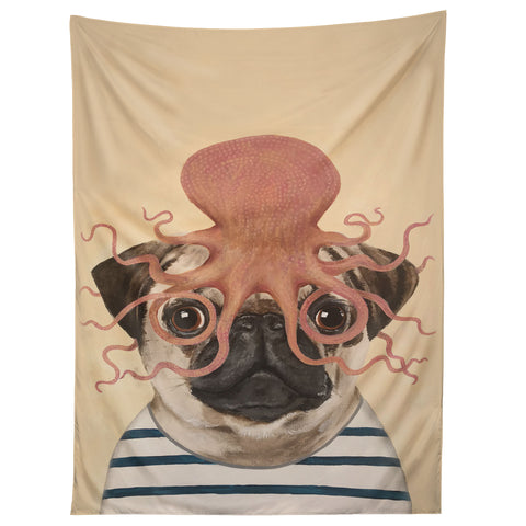 Coco de Paris Pug with octopus Tapestry