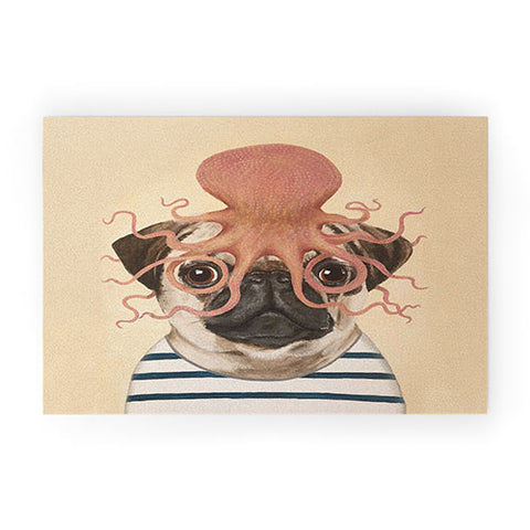 Coco de Paris Pug with octopus Welcome Mat