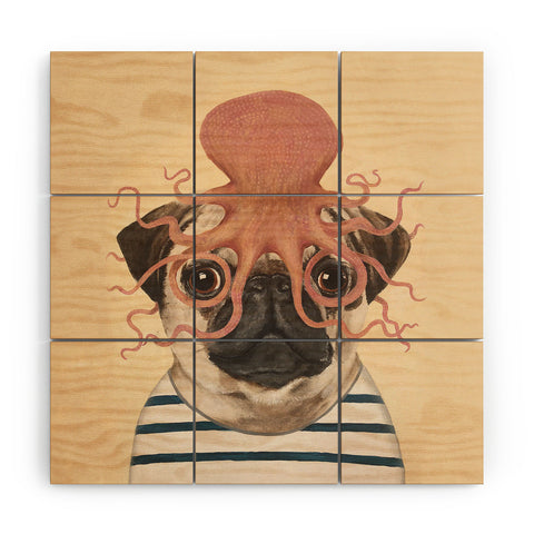 Coco de Paris Pug with octopus Wood Wall Mural
