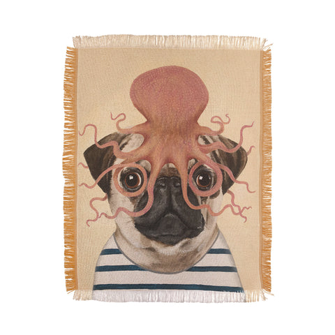 Coco de Paris Pug with octopus Throw Blanket