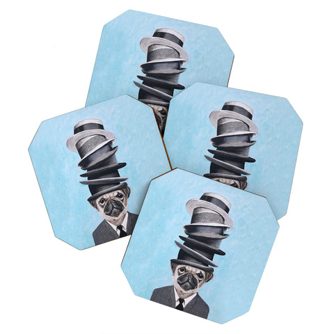 Coco de Paris Pug with stacked hats Coaster Set
