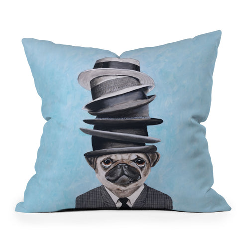 Coco de Paris Pug with stacked hats Outdoor Throw Pillow