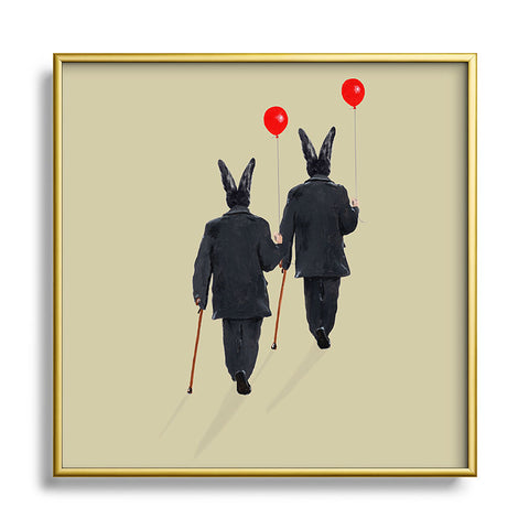 Coco de Paris Rabbits walking with balloons Square Metal Framed Art Print