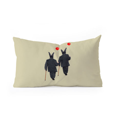 Coco de Paris Rabbits walking with balloons Oblong Throw Pillow