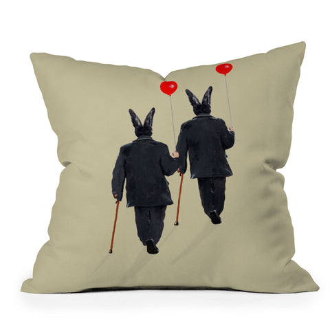 Coco de Paris Rabbits walking with balloons Outdoor Throw Pillow