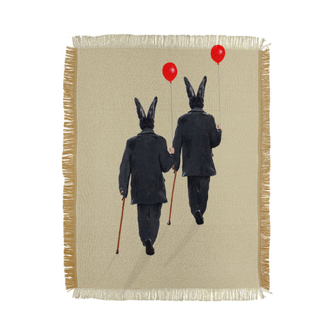 Coco de Paris Rabbits walking with balloons Throw Blanket