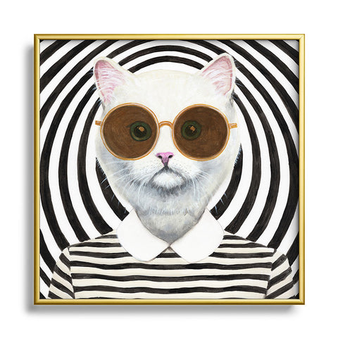 Coco de Paris Stripy Cat Square Metal Framed Art Print