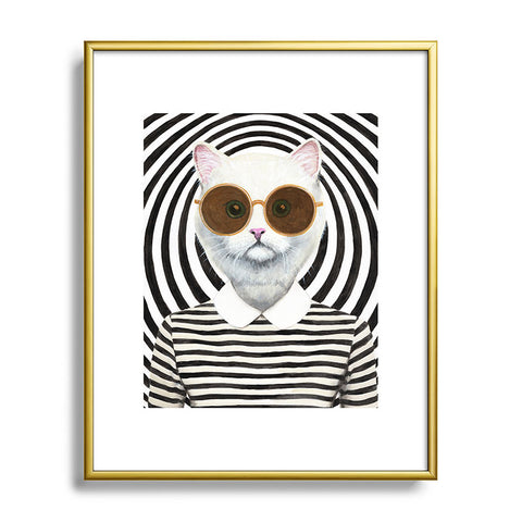 Coco de Paris Stripy Cat Metal Framed Art Print