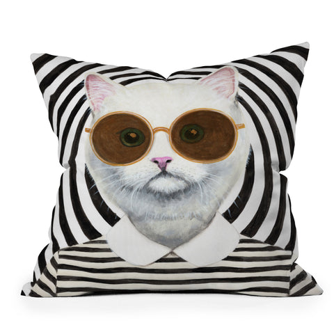 Coco de Paris Stripy Cat Outdoor Throw Pillow