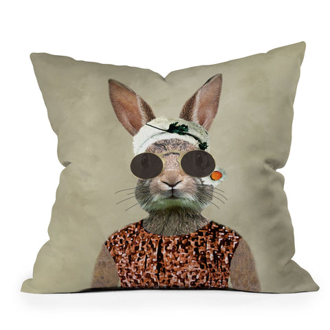 Coco de Paris Vintage Lady Rabbit Outdoor Throw Pillow