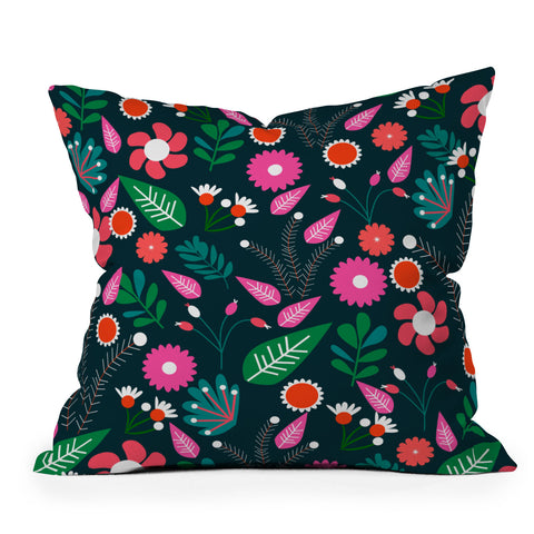 CocoDes Sweet Flowers at Midnight Outdoor Throw Pillow