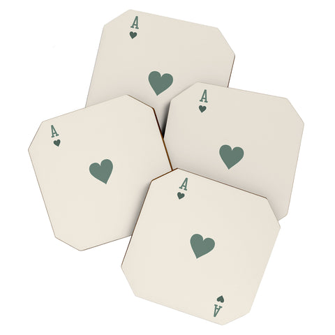 Cocoon Design Ace of Hearts Playing Card Sage Coaster Set