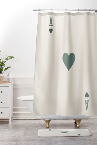 Cocoon Design Ace of Hearts Playing Card Sage Shower Curtain And Mat