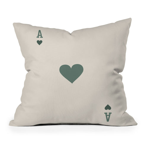 Cocoon Design Ace of Hearts Playing Card Sage Outdoor Throw Pillow